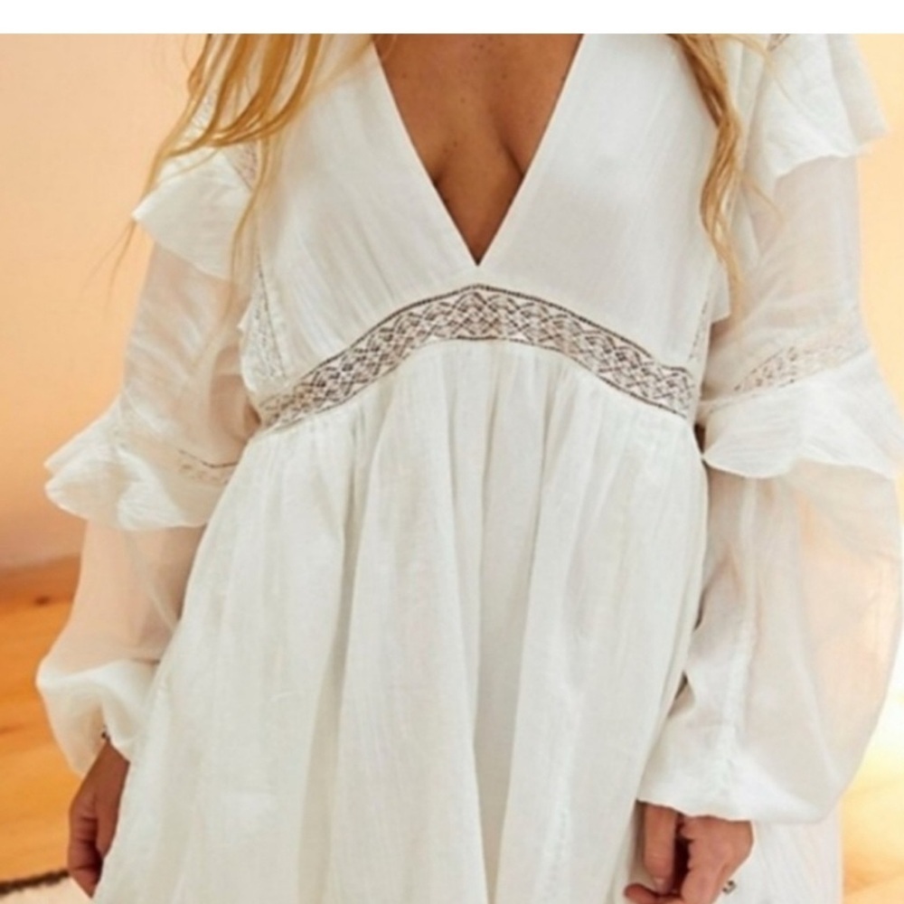 Free People Seashell Skort Romper Ivory White Long Sleeve Boho Sz Medium - Picture 3 of 10